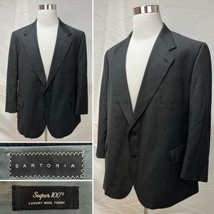 Men's Sartoria Charcoal Gray Super 100s Wool 2-Button 48S Blazer Suit Jacket